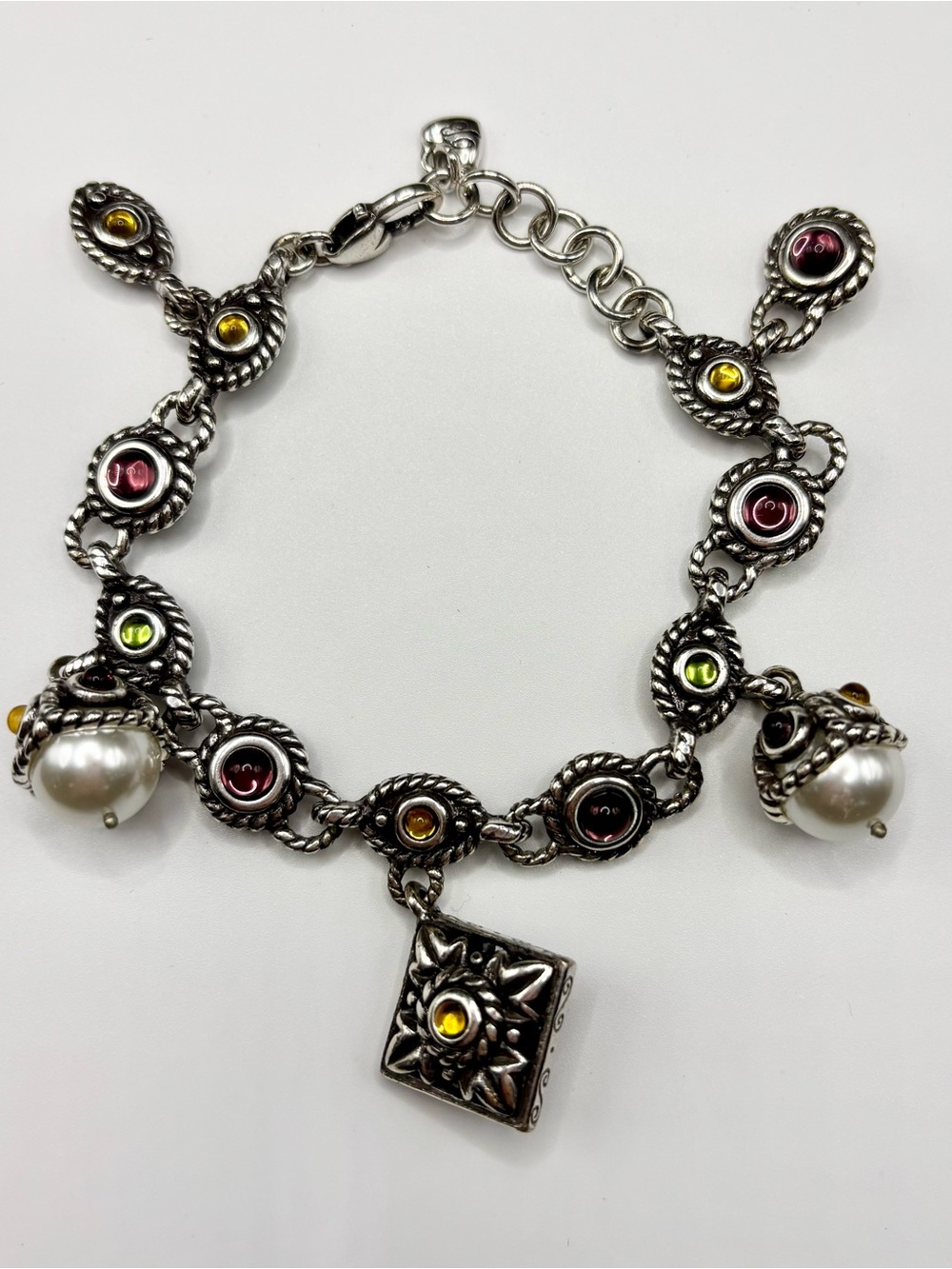 Brighton Retired Dazzle Multi-Charm Silver Plated Bracelet - Pearls & Crystals
